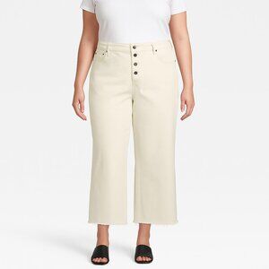 Time and Tru White Wide Leg High Rise Button Fly Raw Hem Denim Jeans Womens 20